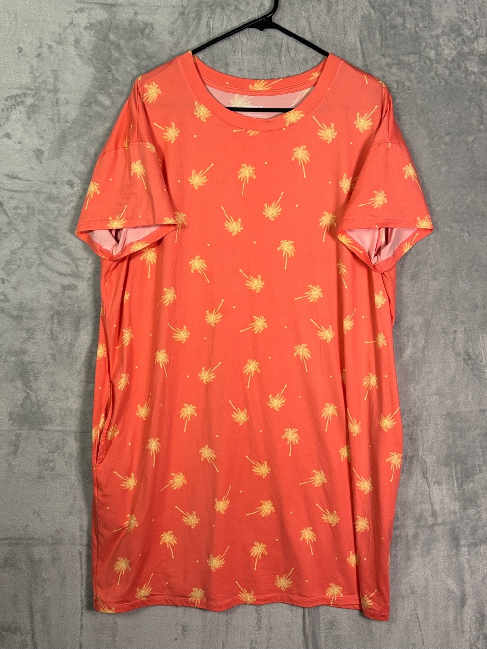 Joyspun Coral Crewneck Tshirt Dress Palm Trees with Pockets Size L/XL